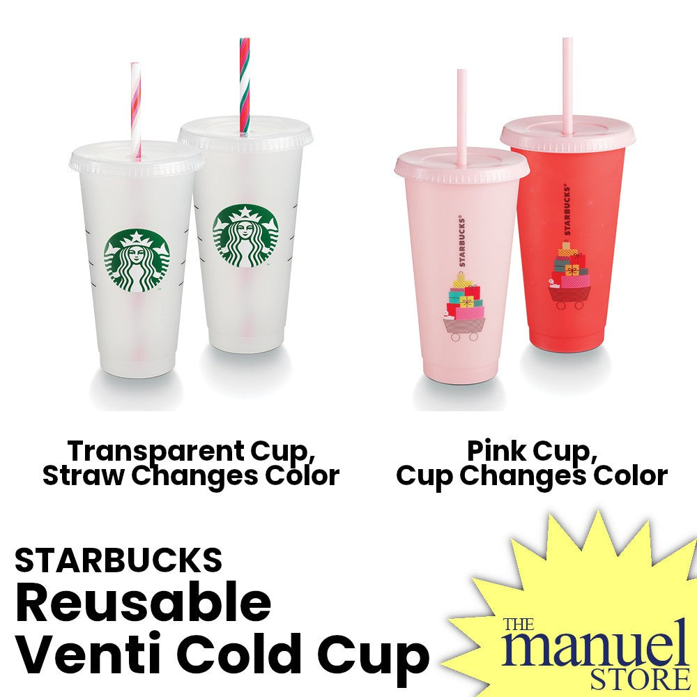 Venti Reusable Cold Cups - Changing Color - 24oz - Plastic Tumbler - Clear Pink